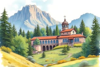 paint landscape and architechtural structure with watercolor