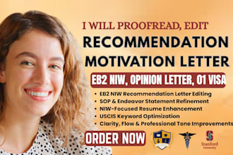 review and edit your reference or recommendation letter for eb2 niw, resume, sop