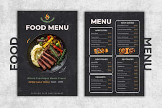 design restaurant menu and price list