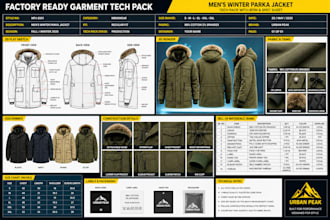 design factory ready garment tech pack with bom spec sheet and technical flats