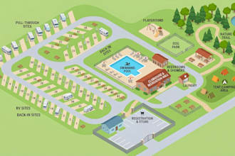 design isometric campground map, rv park map, resort map and campsite layout