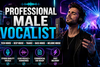 be your male vocalist for tech house, deep house trance, bass house, melodic
