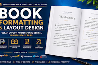 do book formatting, book layout design for KDP, ingramspark paperback and ebook