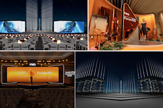 design photorealistic 2d and 3d event venues, party halls, with stage lighting