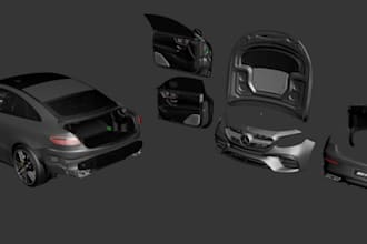 create 3d car part in f3d, step, iges, stp, sldprt, sldasm, dxf and car part