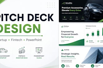 design car accessory startup deck, fintech investor deck, powerpoint slides