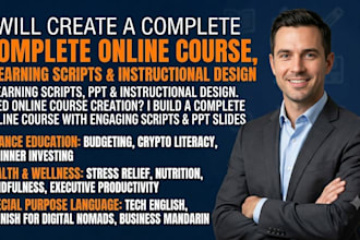 create a complete online course, elearning scripts, PPT and instructional design