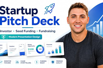 design startup investor pitch deck, seed funding and fundraising presentation