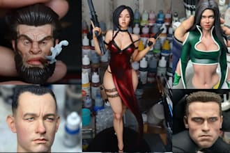 3d print and paint miniature model, 3d head miniature painting, resin printing