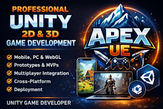 do 2d mobile game development, 3d multiplayer game, pussle game with unity