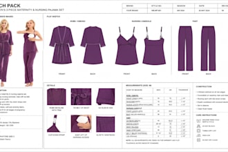 create nursing sleepwear tech packs fashion design womenswear clothing tech pack