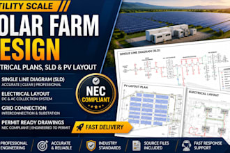 design utility scale solar farm electrical plans, sld, pv layout