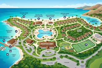 design luxury resort map, hotel map, tourist map and vacation site plan