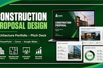 design construction company presentation, architecture portfolio and pitch deck