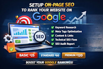 setup on page SEO, keyword optimization and search engine ranking