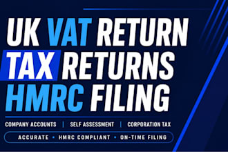 file UK company accounts, UK vat, self assessment and UK corporation tax return