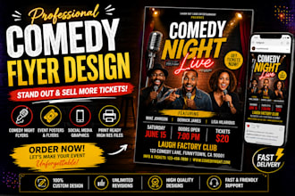 design comedy night flyer, stand up comedy poster, open mic flyer