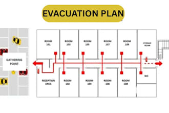 design fire emergency evacuation plan, escape plan, exit map diagram