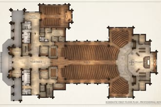 design church floor plan 3d interior, exterior rendering and modelling