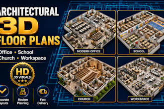 design architectural 3d floor plans for office, school, church and workspace
