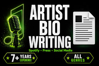 write a professional artist bio for spotify, press and social media