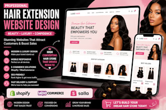 design hair extension shopify store, beauty website, wig store, hair website