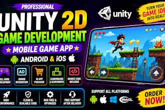 develop unity 2d game, mobile game app for android, IOS with monetization