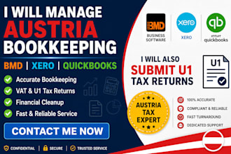 manage austria bookkeeping in bmd xero quickbooks and submit u1 tax returns