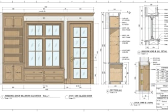 draft custom millwork casework with cabinetry shop drawings for window and door