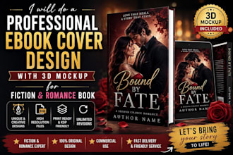 do a professional ebook cover design with 3d mockup for fiction and romance book