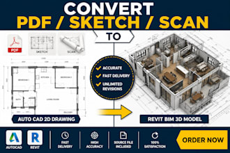 do revit drafting, bim modeling, cad conversion and floor plans