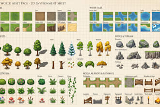 full 2d game environment asset pack, tileset design, props and indie game worlds