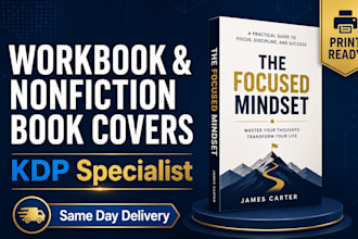 design a professional KDP workbook, journal, or nonfiction book cover