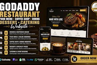 design godaddy restaurant food menu coffee shop dining dessert catering website