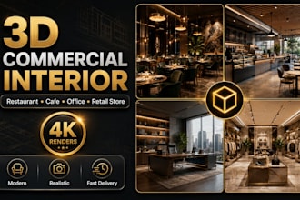 design 3d interior restaurant, cafe, office, retail store and rendering