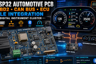 develop esp32 automotive dashboard pcb, obd2 can bus, ecu and ble integration