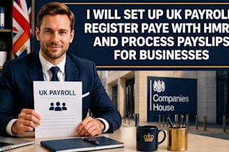 set up UK payroll, register paye with hmrc and process payslips for businesses