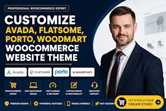 customize avada, flatsome, porto, woodmart woocommerce website theme