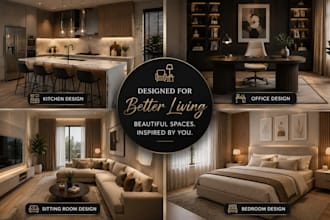 design modern 3d interiors for bedroom office kitchen living and dining