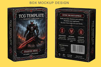 design custom trading card tcg ccg, pokemon card template rulebook and box art