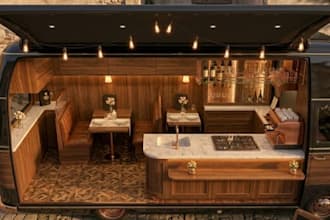 design motorhome, caravan, camper van, rv, food truck in 3d
