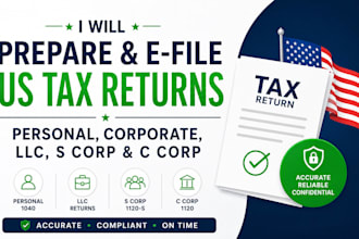 prepare and eile us tax returns for personal, llc, s corp, and c corp