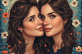 couple portrait wedding portrait illustration