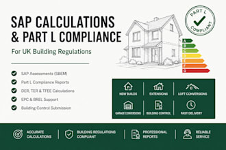 provide sap calculations, epc and part l compliance for UK building regulations