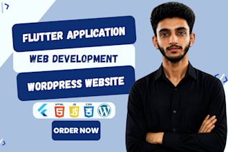 develop a flutter app, wordpress website, and frontend website
