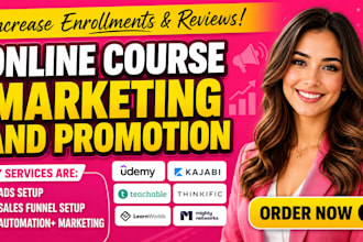 do online course promotion, udemy kajabi teachable thinkfic course marketing seo