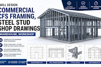 design commercial cfs framing, steel stud shop drawings warehouse, workshop