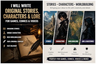 write original stories characters and lore for games comics and videos