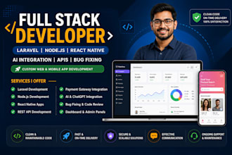 be your full stack developer nodejs react native and