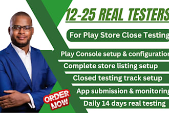 setup, provide 12 testers for closed testing for google play app, 12 app testers